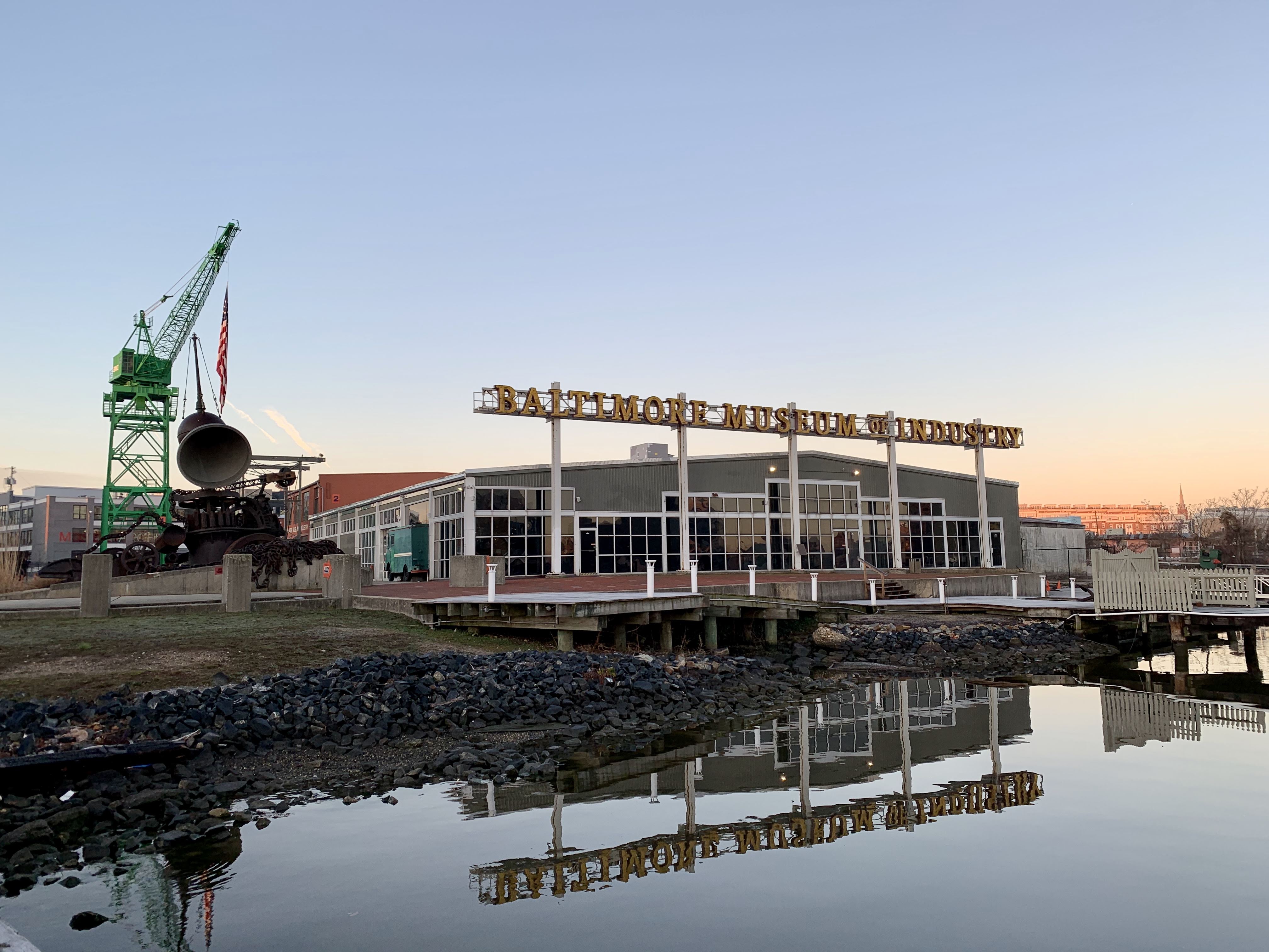 Balt Museum of Industry from the waterfront at sunset