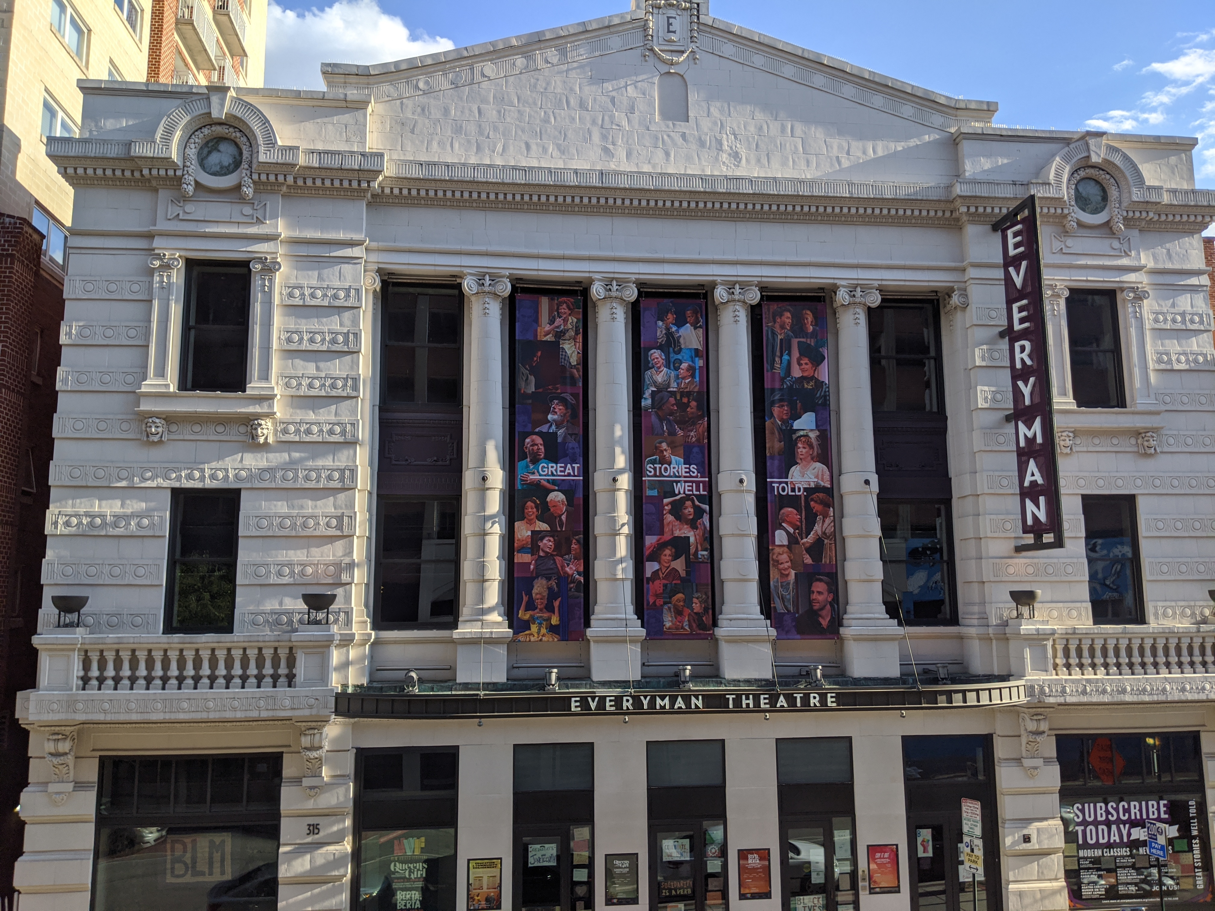 Front of theatre building with images of the Resident Company 