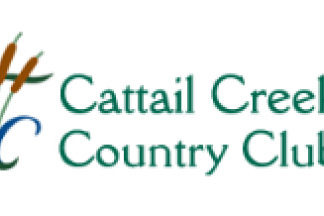 Green lettering that says Cattail Creek Country Club with two clipart cattails to the left
